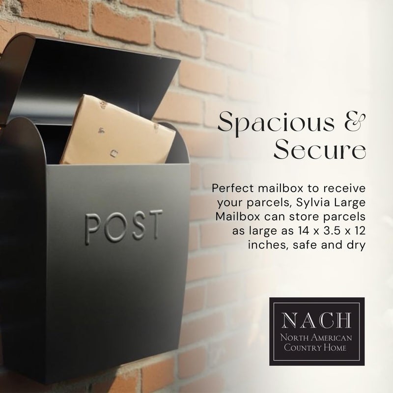 NACH Large Wall Mount Mailbox, 15.07 x 12.44 x 5.39 inches, Black Mailboxes for Outside Wall Mount, Waterproof - The Sylvia Mailbox - Image 3